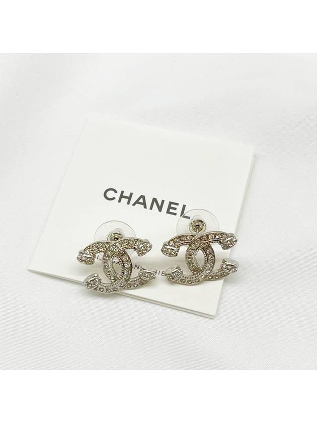 23P CC Logo Earrings Crystal Earrings Silver ABA322 - CHANEL - BALAAN 1