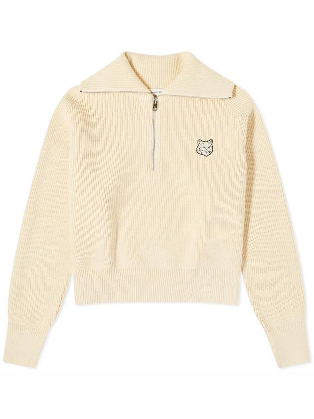 Bold Fox Head Patch Half Zipper Knit Top Paper - MAISON KITSUNE - BALAAN 1