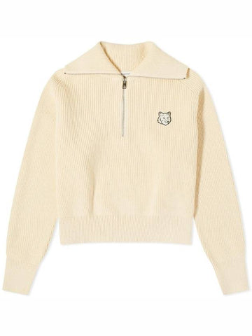 Maison Kits Nebold Fox Head Patch Half Zipper Knit Top Paper - MAISON KITSUNE - BALAAN 1