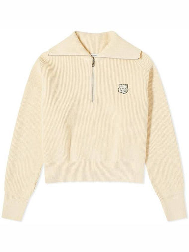 Maison Kits Nebold Fox Head Patch Half Zipper Knit Top Paper - MAISON KITSUNE - BALAAN 1