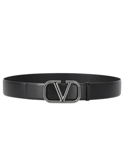 V Logo Signature Leather Belt Black - VALENTINO - BALAAN 2