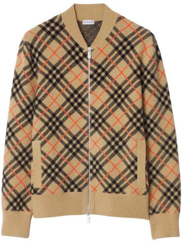 Check Knit Cashmere Bomber Jacket Sand - BURBERRY - BALAAN 1