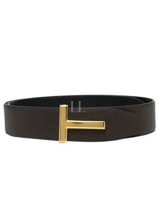 T Buckle Reversible Leather Belt Chocolate Black - TOM FORD - BALAAN 2