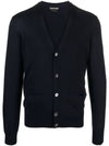 V-Neck Wool Cardigan Navy - TOM FORD - BALAAN 2