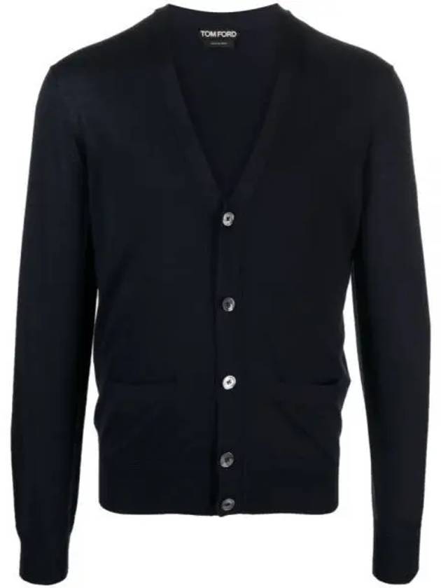 V-Neck Wool Cardigan Navy - TOM FORD - BALAAN 2