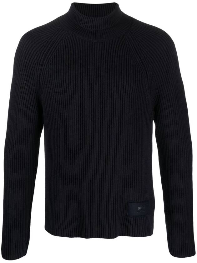 Logo Rib Turtleneck Navy - AMI - BALAAN 2