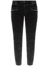 Men's Zipper Rib Slim Fit Biker Jeans Black - BALMAIN - BALAAN 1