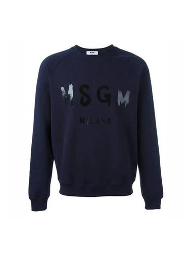 Milano Brushed Logo Print Cotton Sweatshirt Navy - MSGM - BALAAN 1