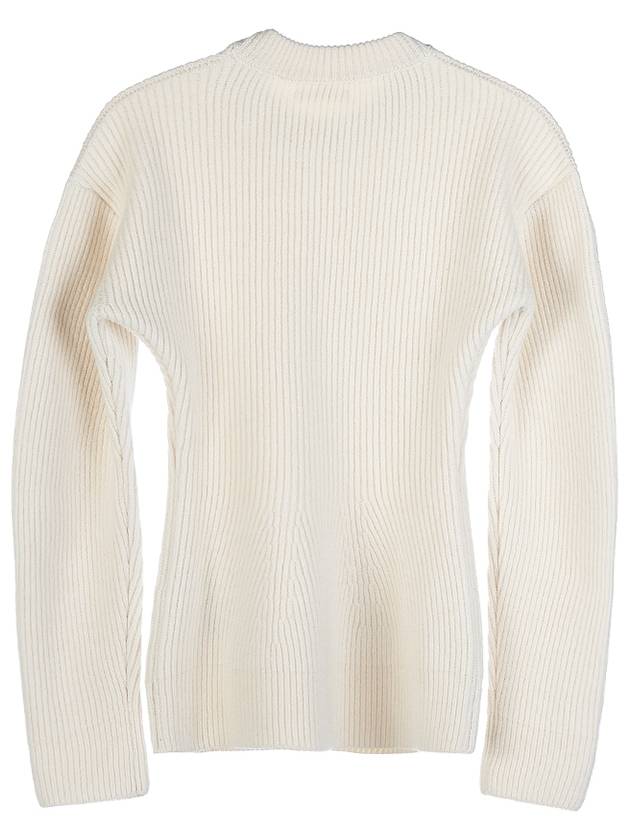 Crew Neck Ribbed Long Sleeve Wool Knit Top Ivory - JIL SANDER - BALAAN 3