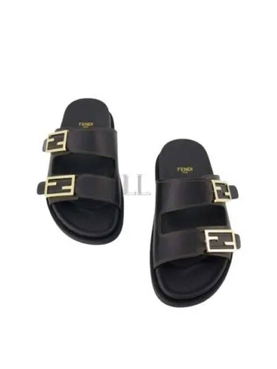 Women's FF Leather Fill Flat Sandals Slippers Black - FENDI - BALAAN 2