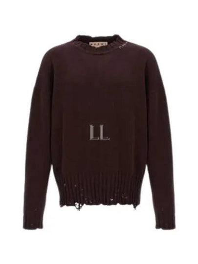 Embroided Logo Distressed Knit Top Dark Raisin - MARNI - BALAAN 2