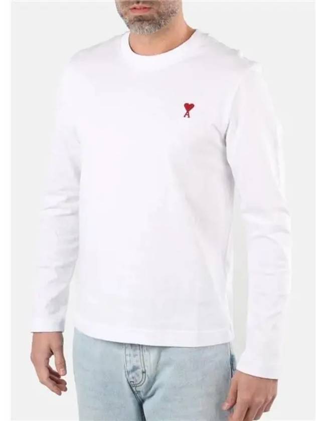 Chain Stitch Heart Logo Long Sleeve T-Shirt White - AMI - BALAAN 6