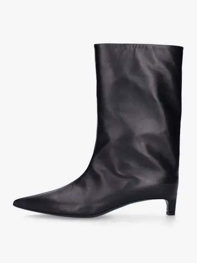 Pointed Toe Leather Heel Middle Boots Black - JIL SANDER - BALAAN 2