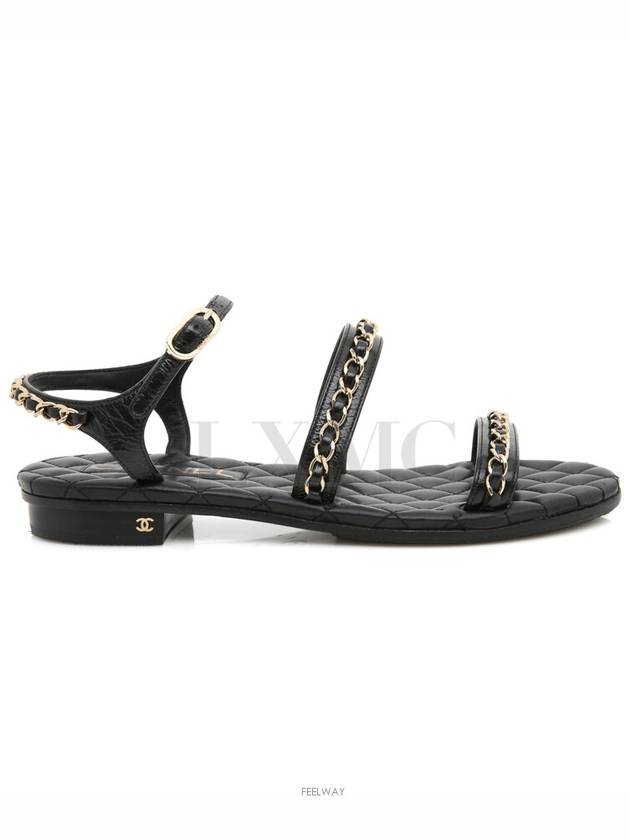 Black Gold Chain Quilted Strap Sandals Slippers G36934 - CHANEL - BALAAN 3