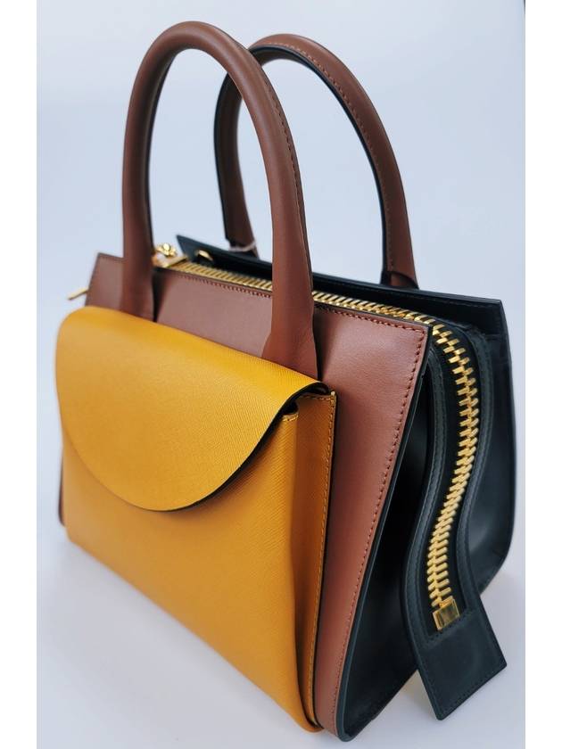 Pocket Bicolor Tote Shoulder Bag BMMP0000Q6 Yellow Brown Black - MARNI - BALAAN 4