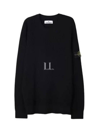 Crewneck Full Rib Wool Knit Top Black - STONE ISLAND - BALAAN 2