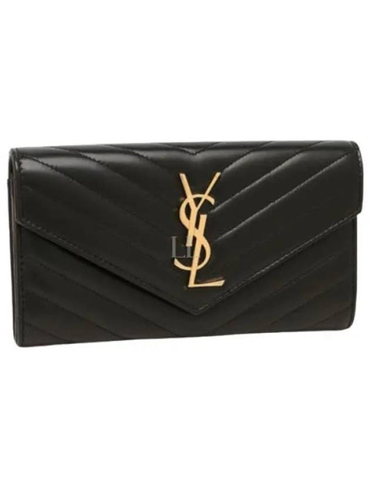 Cassandre Matelasse Large Flap Lambskin Long Wallet Black - SAINT LAURENT - BALAAN 2