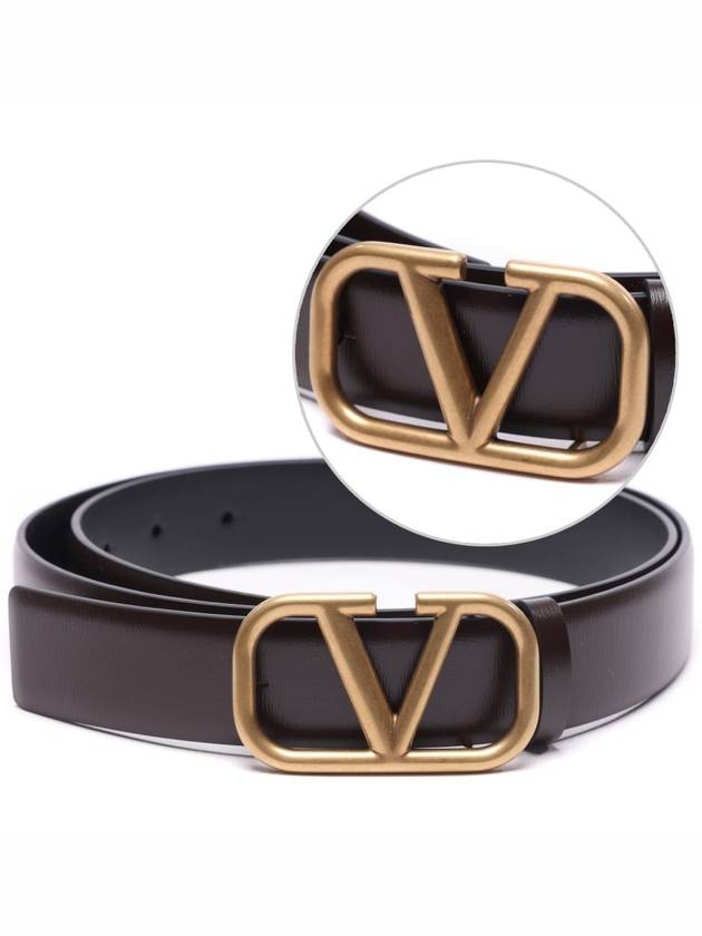 V Logo Signature Leather Belt Brown Black - VALENTINO - BALAAN 3