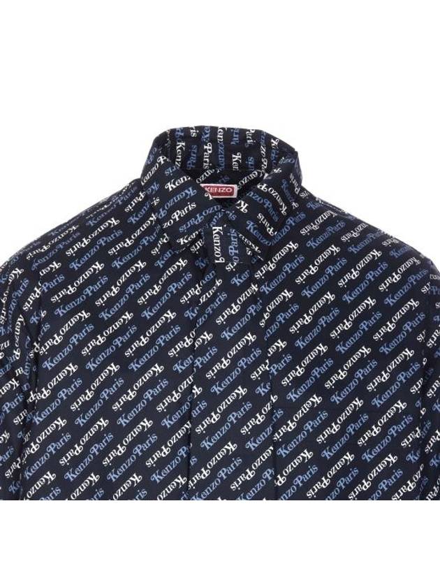 Verdy Monogram Print Allover Cotton Long Sleeve Shirt Navy - KENZO - BALAAN 5