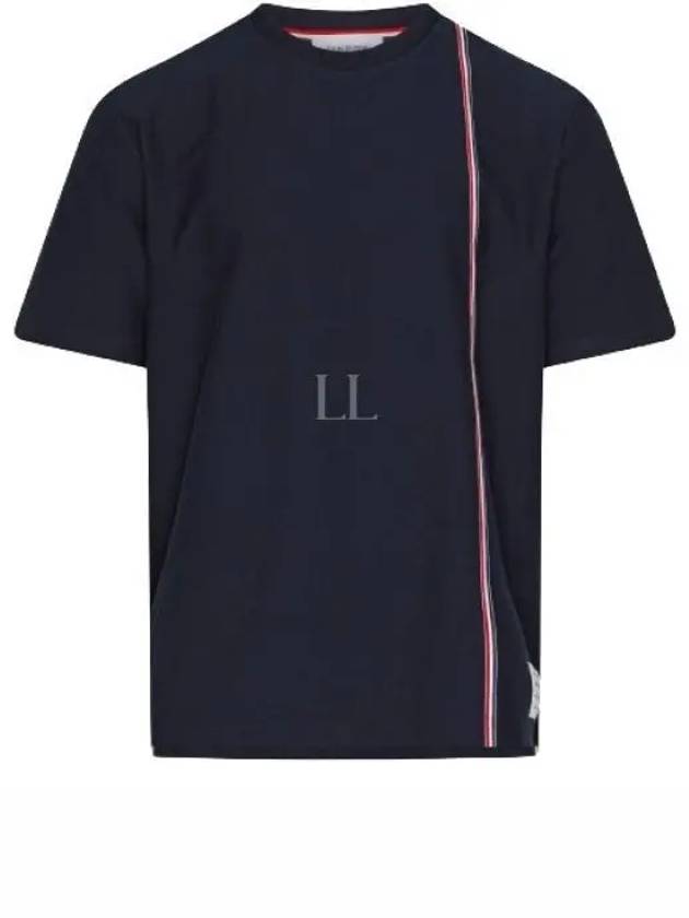 RWB Stripe Cotton Short Sleeve T-shirt Navy - THOM BROWNE - BALAAN 2