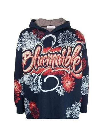 Logo flower jacquard hood knit HO10 KN14A23 NAV - BLUEMARBLE - BALAAN 1