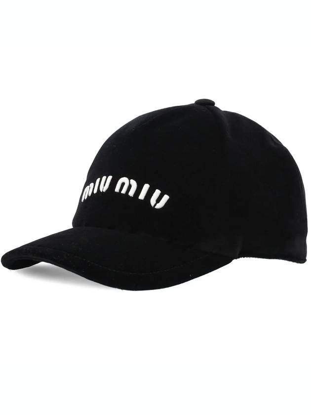 Embroidered Logo Velvet Ball Cap Black - MIU MIU - BALAAN 4