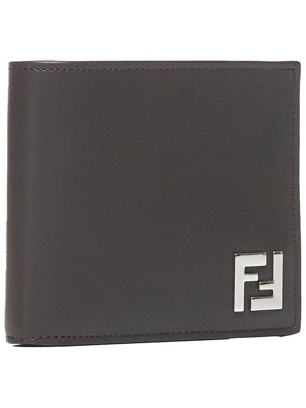 FF Square Leather Bi-Fold Half Wallet Brown - FENDI - BALAAN 3