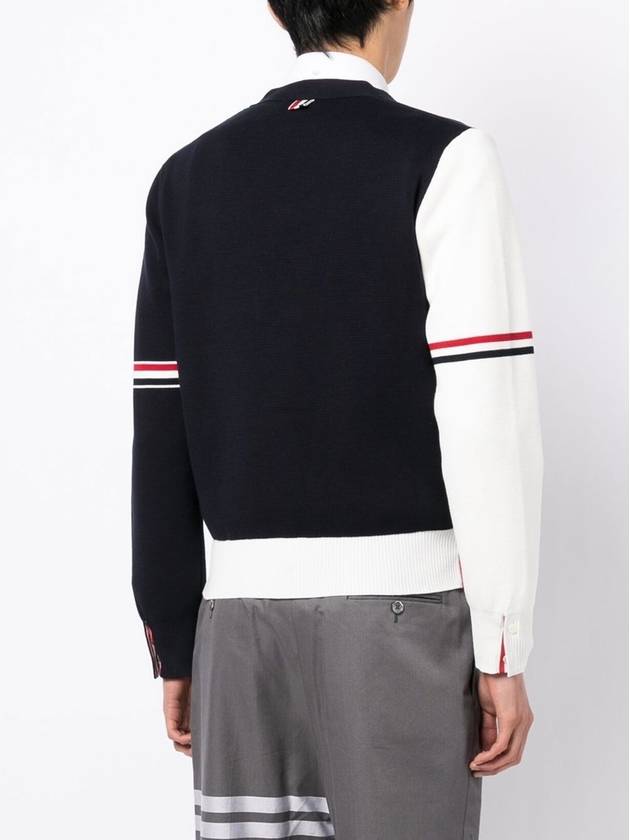 Funmix Cotton ArmBand V-Neck Cardigan White Navy - THOM BROWNE - BALAAN 7