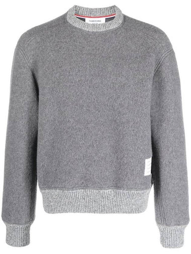 Logo Patch Striped Wool Fleece Crewneck Knit Top Grey - THOM BROWNE - BALAAN 1