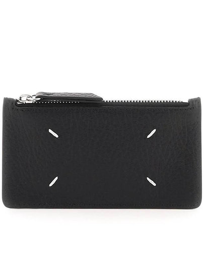 Pebble Leather Stitch Logo Zipper Card Wallet Black - MAISON MARGIELA - BALAAN 2