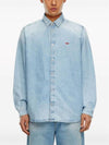 Embroidered Logo Denim Long Sleeve Shirt Light Blue - DIESEL - BALAAN 7