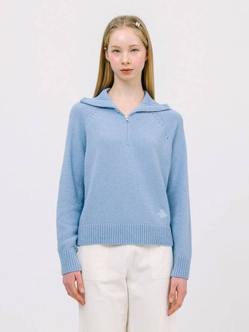 JK Boocle Half Zip Up Knit Top Sky Blue - JUN BY JUN K - BALAAN 1