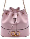 V Logo Chain Mini Bucket Bag Pink - VALENTINO - BALAAN 3