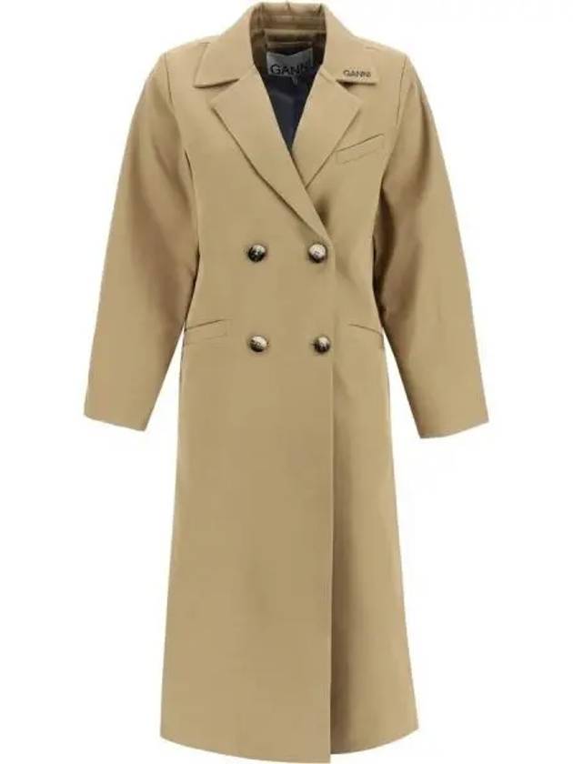 Twill Double Breasted Coat Beige - GANNI - BALAAN 2