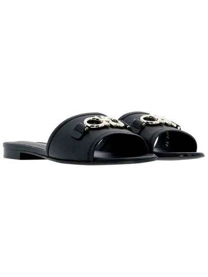 Women's Gancini Rhodes Logo Slippers Black - SALVATORE FERRAGAMO - BALAAN 2