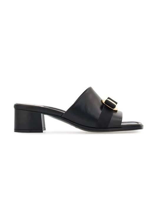 Gancini Ornament Slide Sandal Heels Black - SALVATORE FERRAGAMO - BALAAN 1