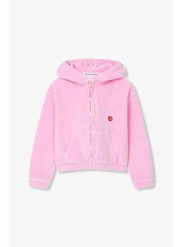 Apple Logo Velor Hood Zip Up Pink - ALEXANDER WANG - BALAAN 1