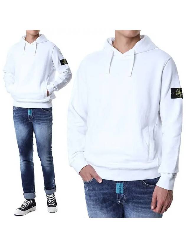 Wappen Patch Brushed Cotton Fleece Hoodie White - STONE ISLAND - BALAAN 3