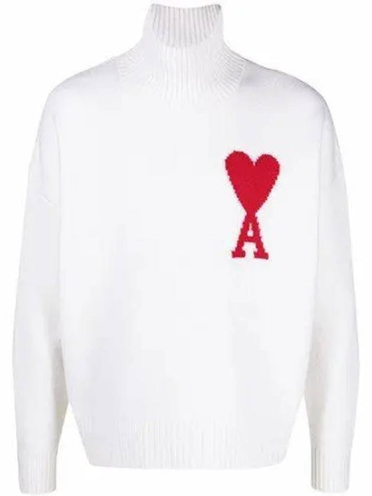 Big Heart Logo Wool Knit Turtleneck White - AMI - BALAAN 2