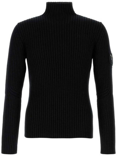 Knit logo patch wool mock turtleneck black - PRADA - BALAAN 2