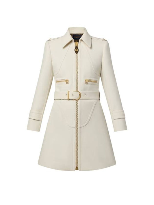 Wool Hop Sack Belted Coat Light Beige 1ABQVA - LOUIS VUITTON - BALAAN 1