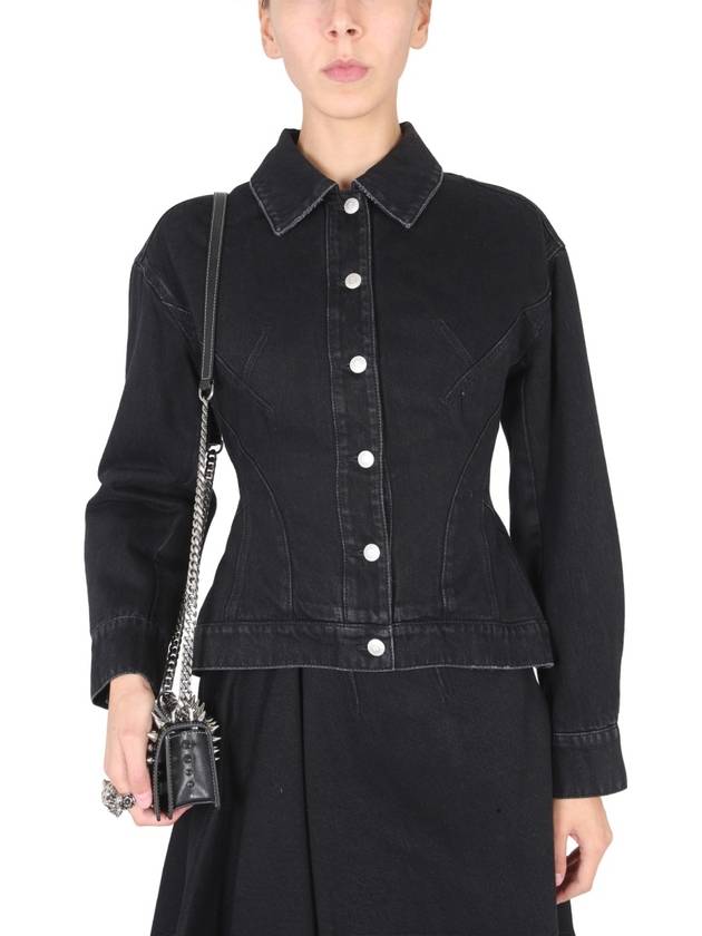 Button Up Peplum Denim Jacket Black - ALEXANDER MCQUEEN - BALAAN 5