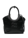 Ivy Logo Leather Tote Bag Black - MIU MIU - BALAAN 1