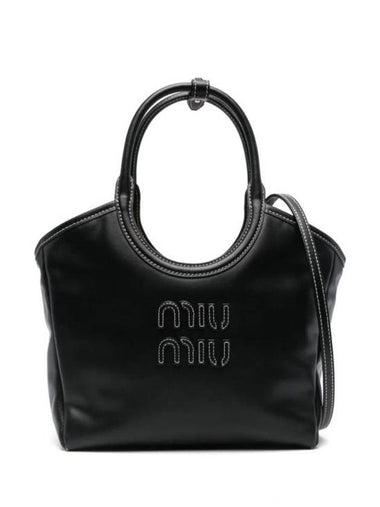 Ivy Logo Leather Tote Bag Black - MIU MIU - BALAAN 1