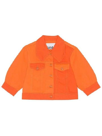 Women's Cotton Crop Denim Jacket Orange - GANNI - BALAAN 1