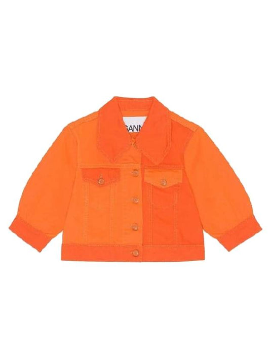 Women's Cotton Crop Denim Jacket Orange - GANNI - BALAAN 1