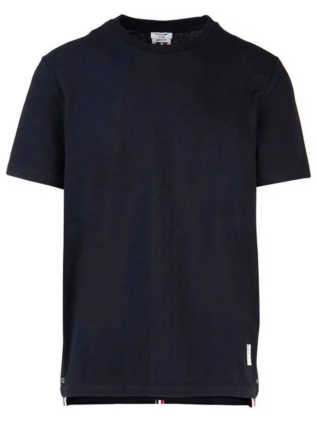 Men's Center Back Striped Short Sleeve T-Shirt Navy - THOM BROWNE - BALAAN 3