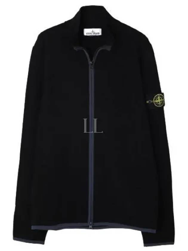 Compass Patch High Neck Stretch Wool Zip Up Cardigan Black - STONE ISLAND - BALAAN 2