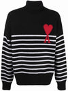 Men's Heart Logo Striped Turtleneck Black - AMI - BALAAN 1