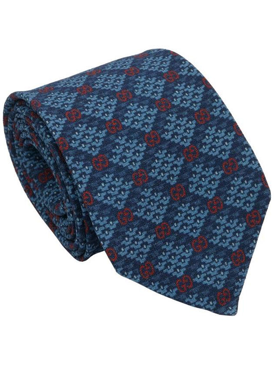 633992 Navy GG argyle check pattern viscose tie - GUCCI - BALAAN 1